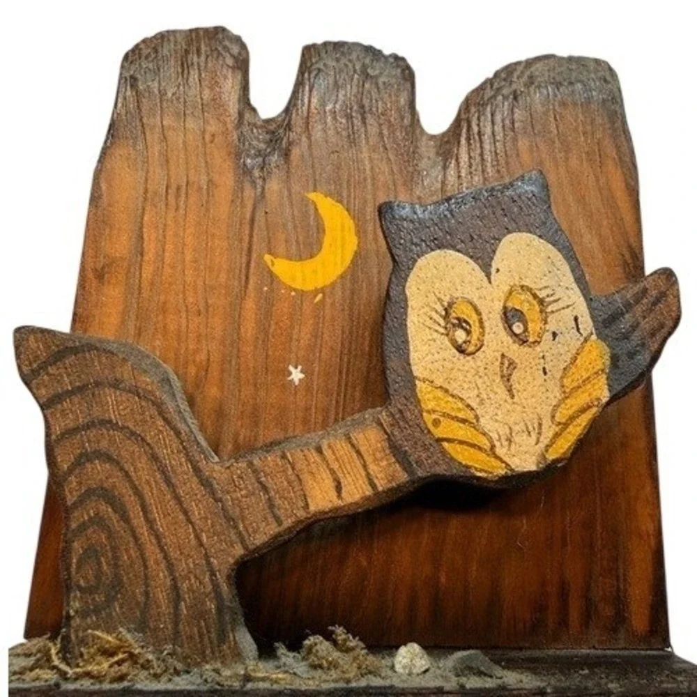 Vintage 1970s Night Owl‎ 3-Teir Wood Wall Letter Key Holder Rack